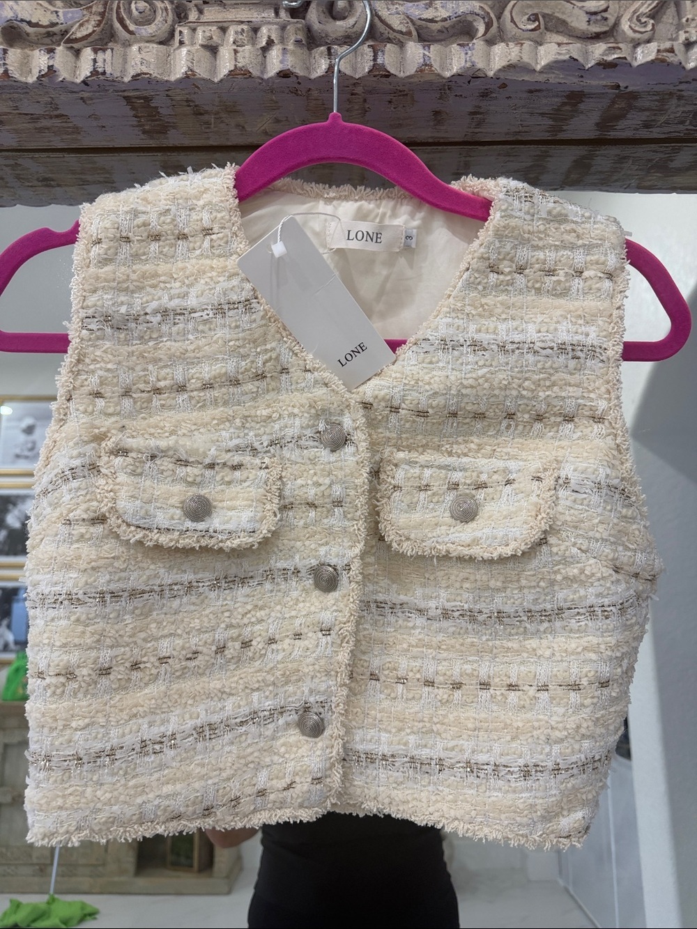 Lone Cream Tweed Cropped Top